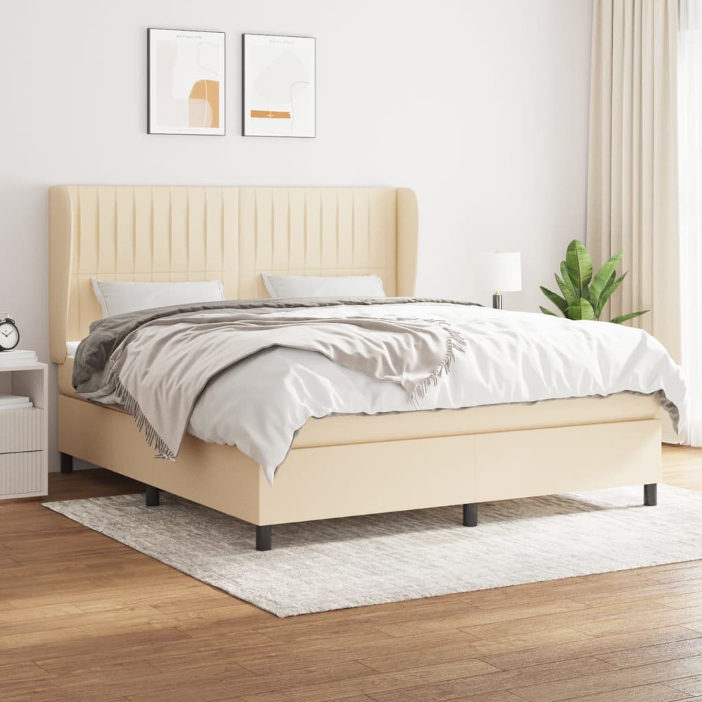 Box Spring Postel S Matrací Textil Krémová
