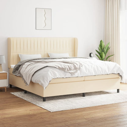 Box Spring Postel S Matrací Textil Krémová