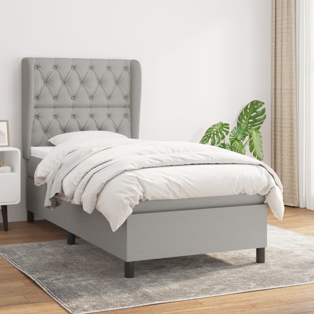 Box Spring Postel S Matrací Textil Světle Šedá