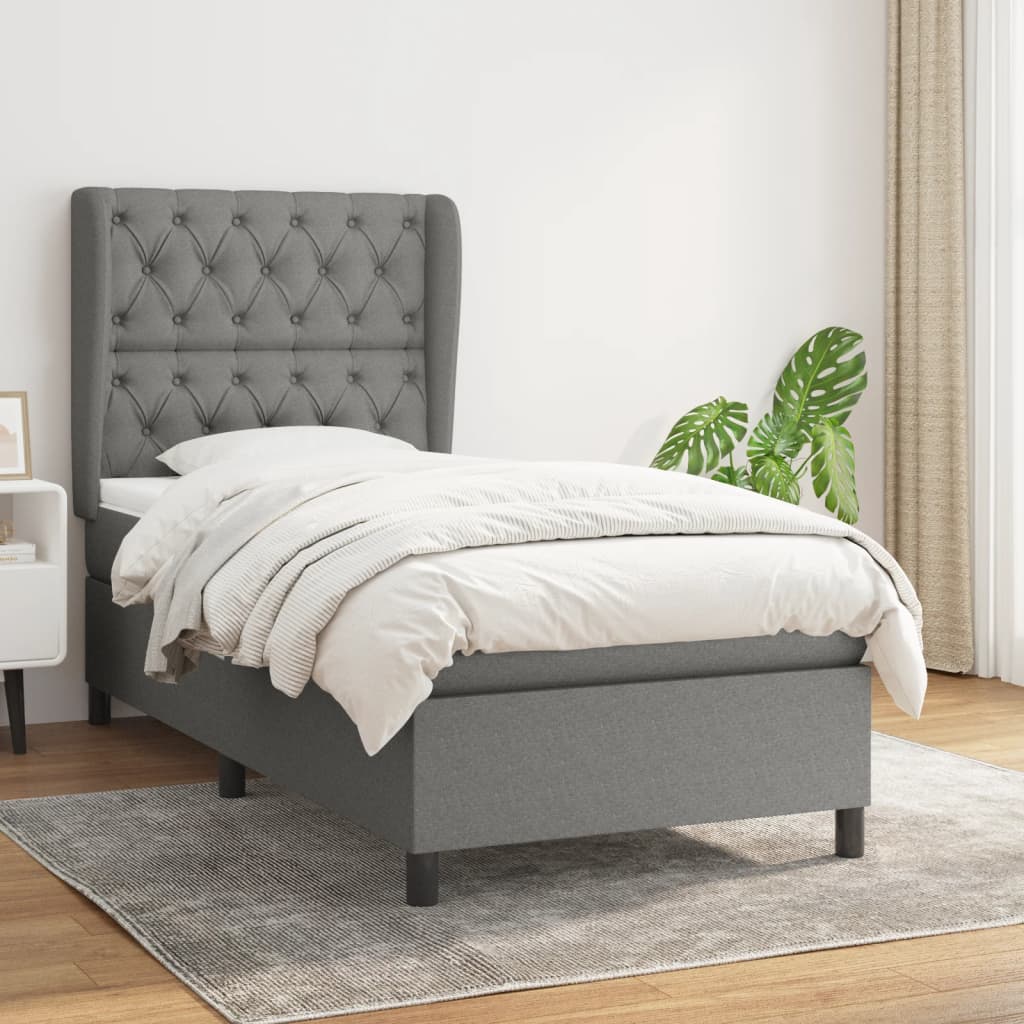 Box Spring Postel S Matrací Textil Tmavě Šedá
