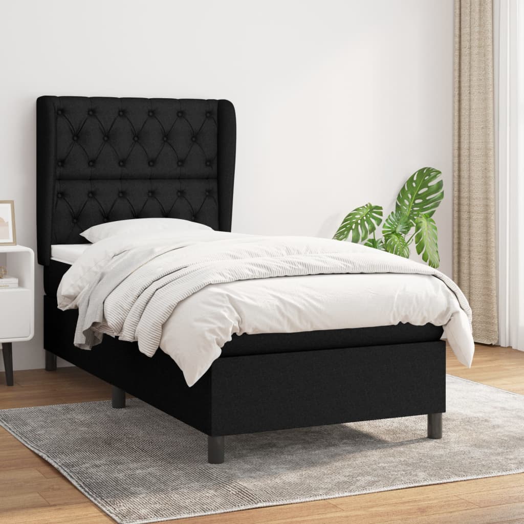 Box Spring Postel S Matrací Černá Textil Černá