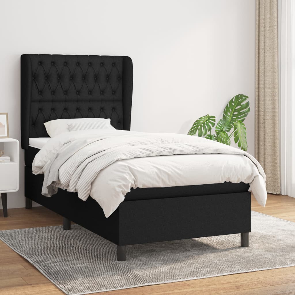 Box Spring Postel S Matrací Černá Textil Černá