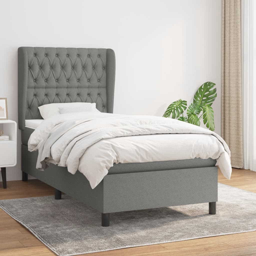 Box Spring Postel S Matrací Textil Tmavě Šedá