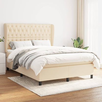 Box Spring Postel S Matrací Textil Krémová