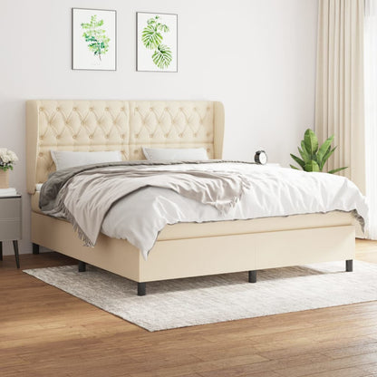 Box Spring Postel S Matrací Textil Krémová