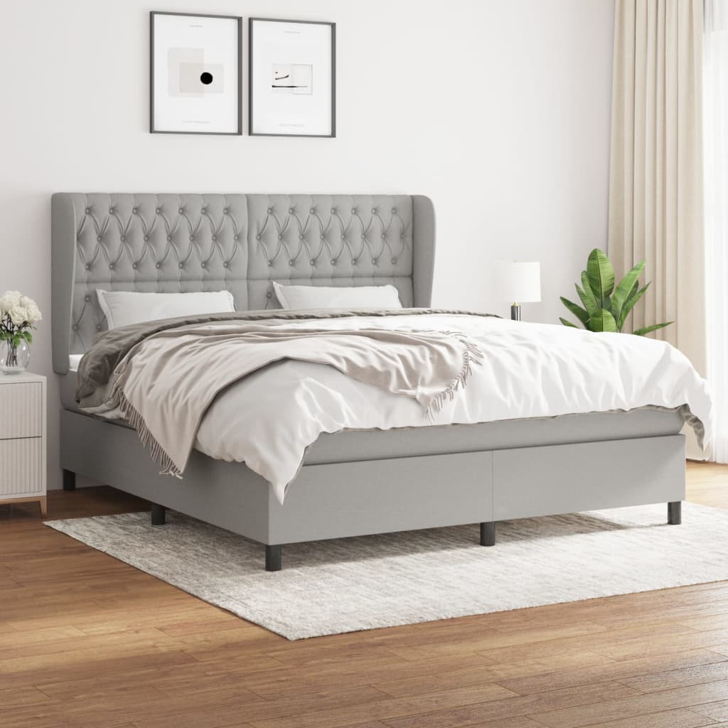 Box Spring Postel S Matrací Textil Světle Šedá