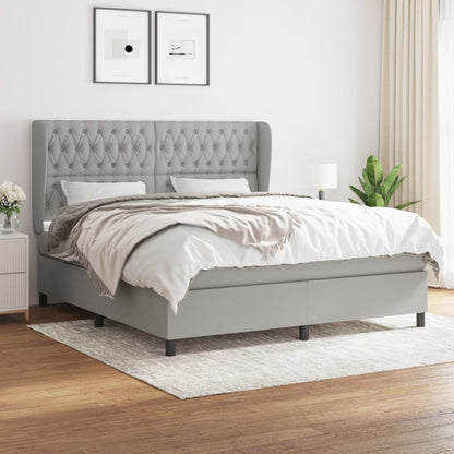 Box Spring Postel S Matrací Textil Světle Šedá