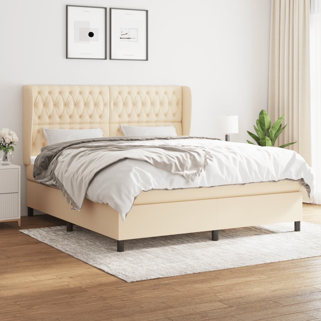 Box Spring Postel S Matrací Textil Krémová