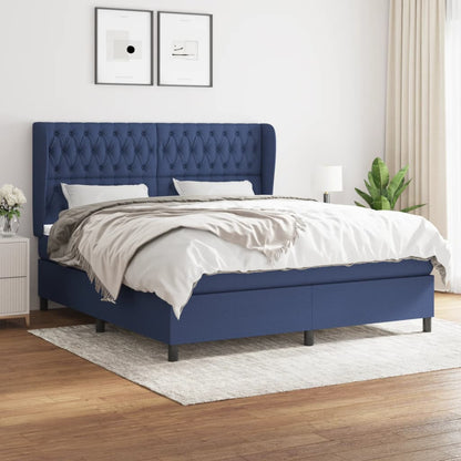 Box Spring Postel S Matrací Textil Modrá