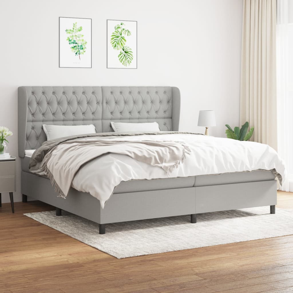 Box Spring Postel S Matrací Textil Světle Šedá