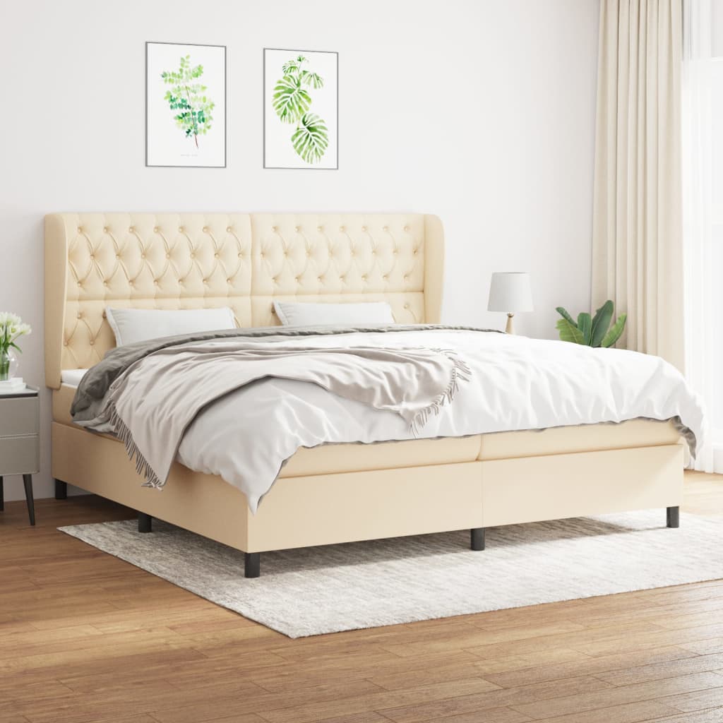 Box Spring Postel S Matrací Textil Krémová