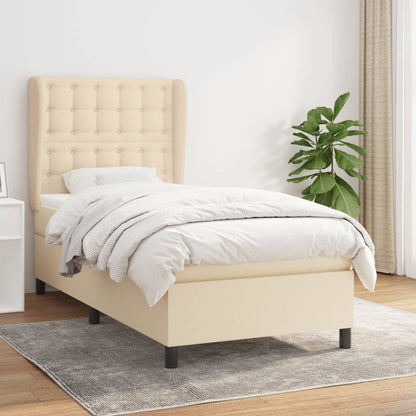 Box Spring Postel S Matrací Textil Krémová