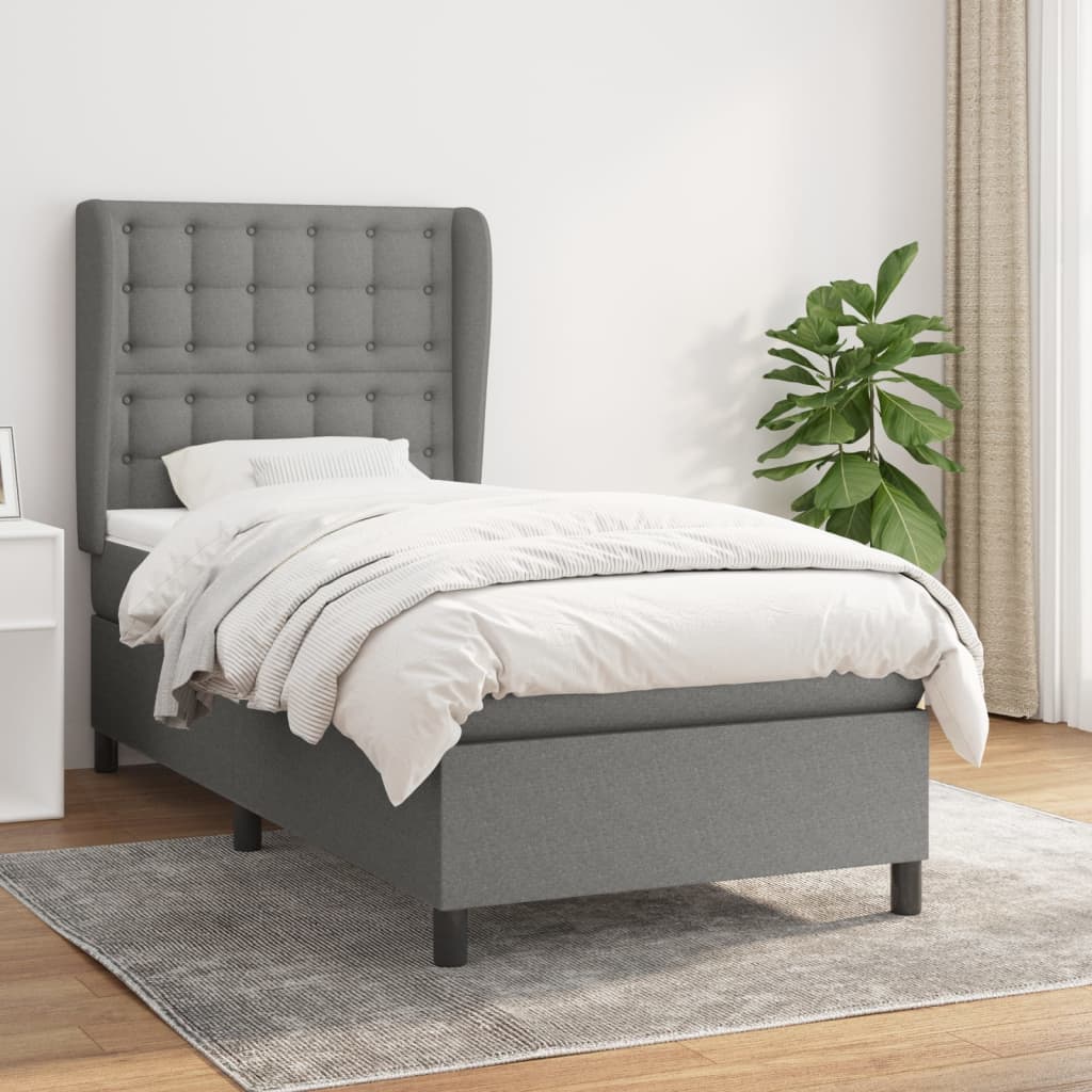 Box Spring Postel S Matrací Textil Tmavě Šedá