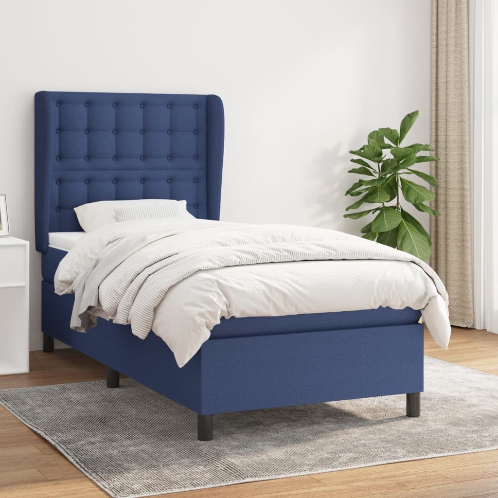Box Spring Postel S Matrací Textil Modrá