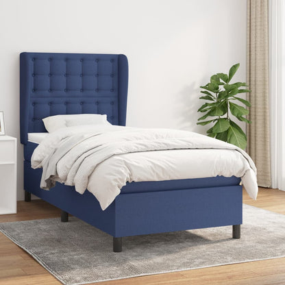 Box Spring Postel S Matrací Textil Modrá