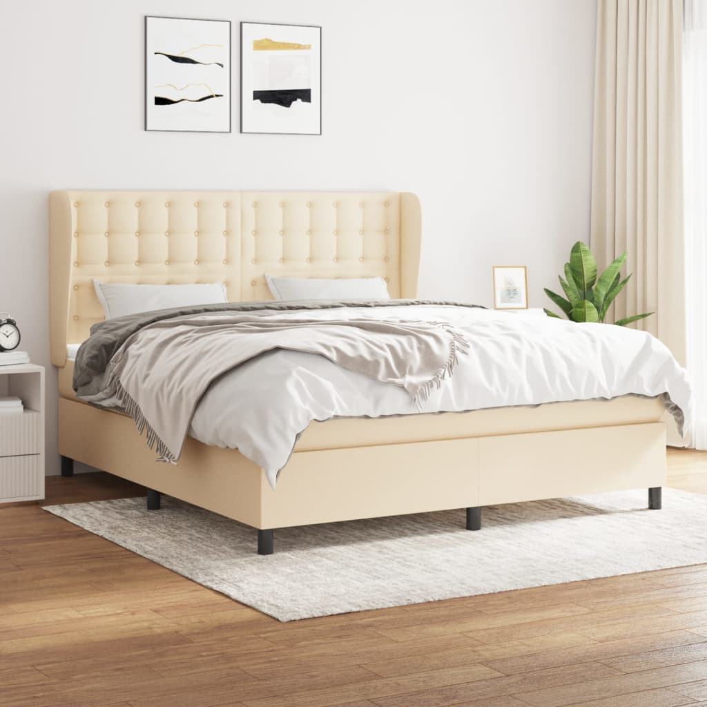 Box Spring Postel S Matrací Textil Krémová