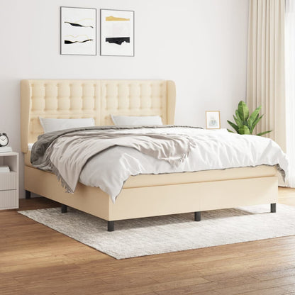 Box Spring Postel S Matrací Textil Krémová