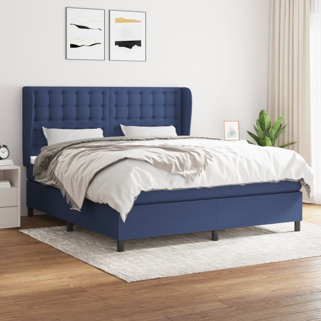 Box Spring Postel S Matrací Textil Modrá
