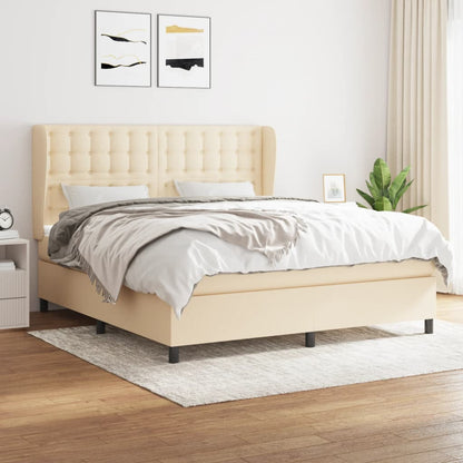 Box Spring Postel S Matrací Textil Krémová