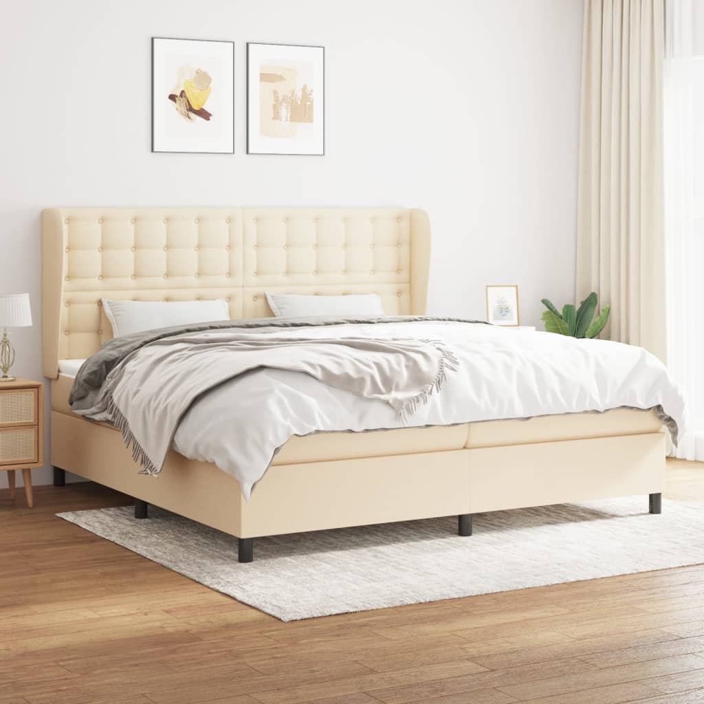 Box Spring Postel S Matrací Textil Krémová