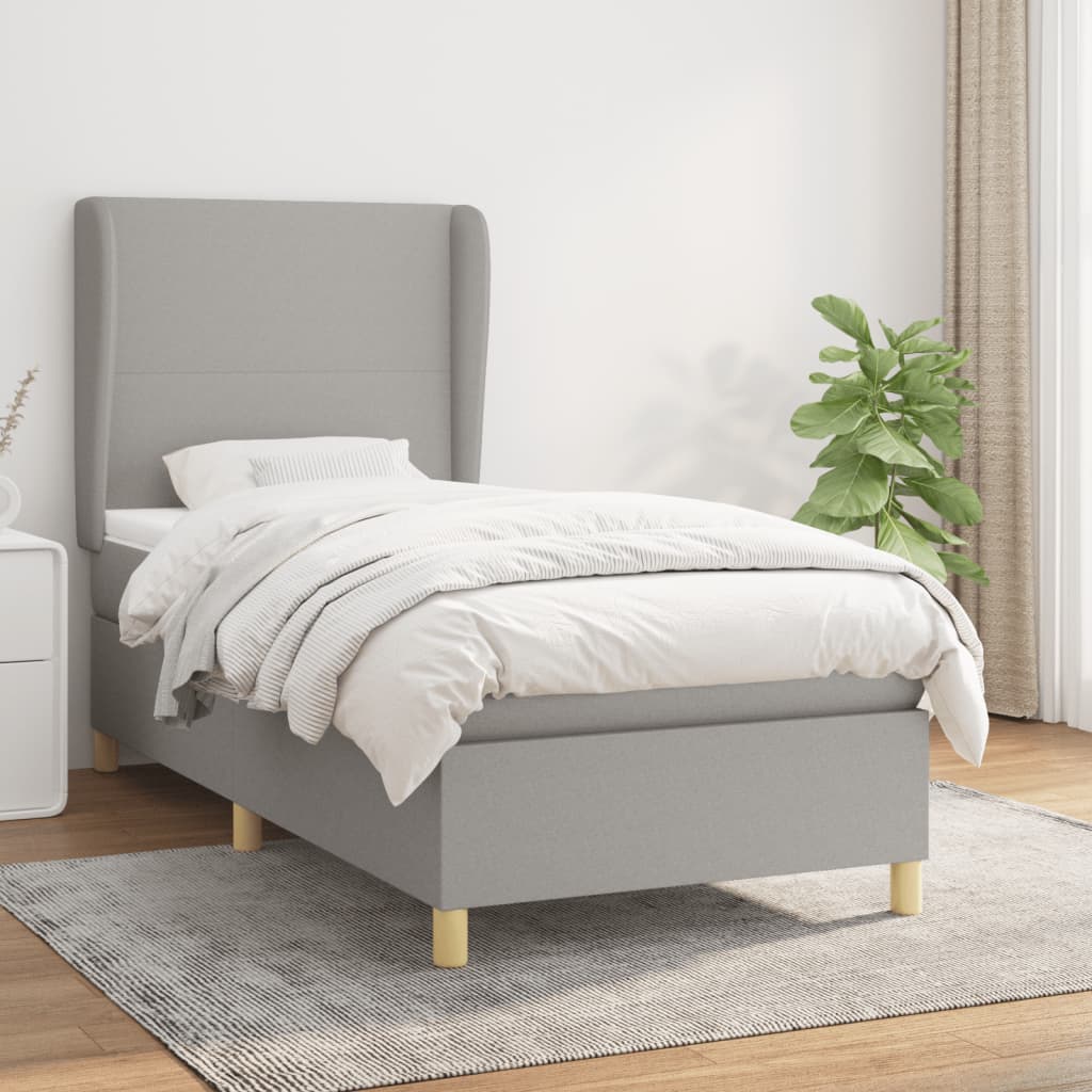 Box Spring Postel S Matrací Textil Světle Šedá