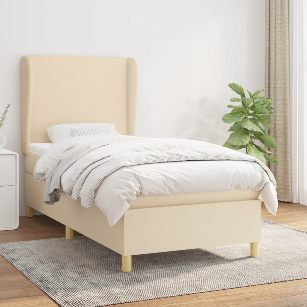 Box Spring Postel S Matrací Textil Krémová