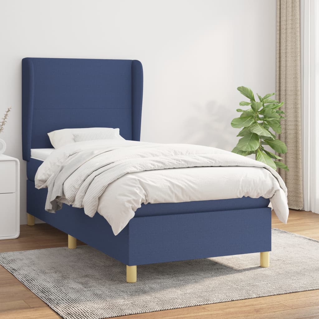 Box Spring Postel S Matrací Textil Modrá