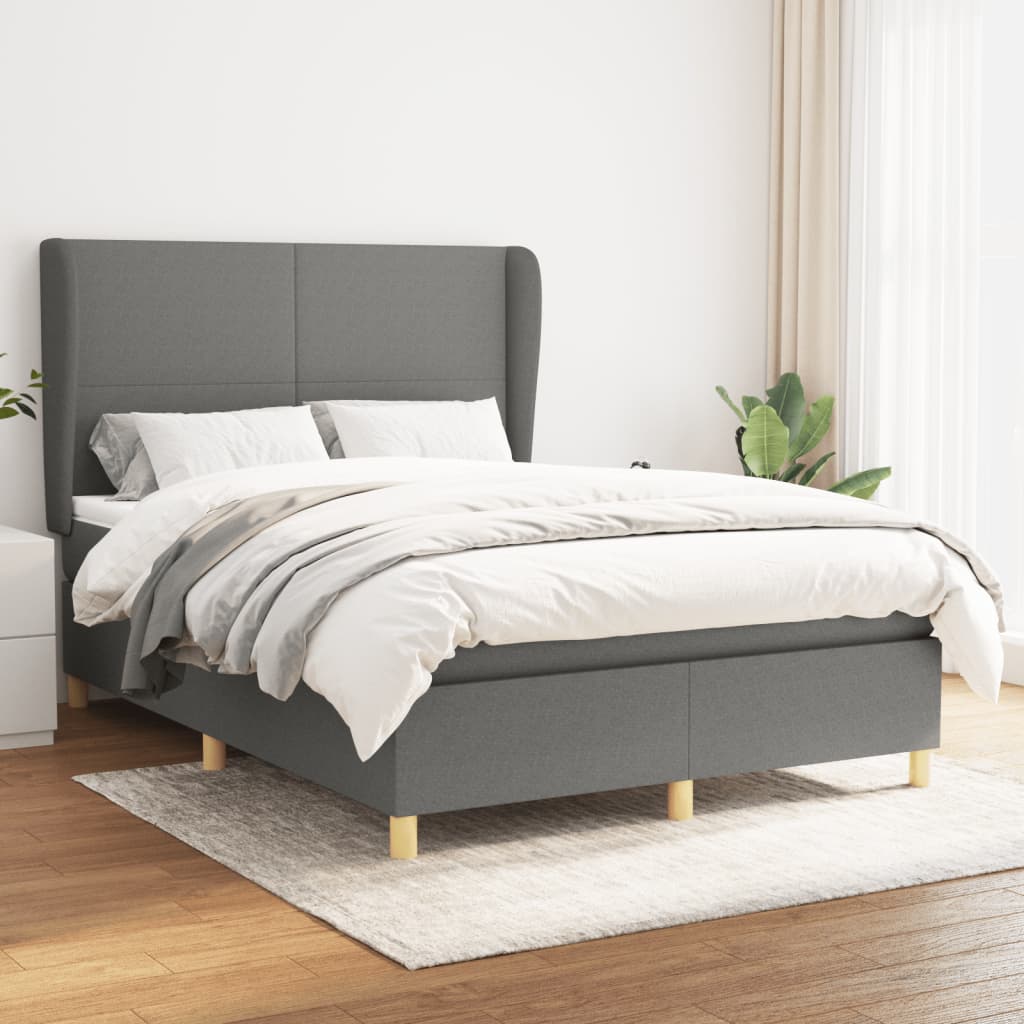 Box Spring Postel S Matrací Textil Tmavě Šedá