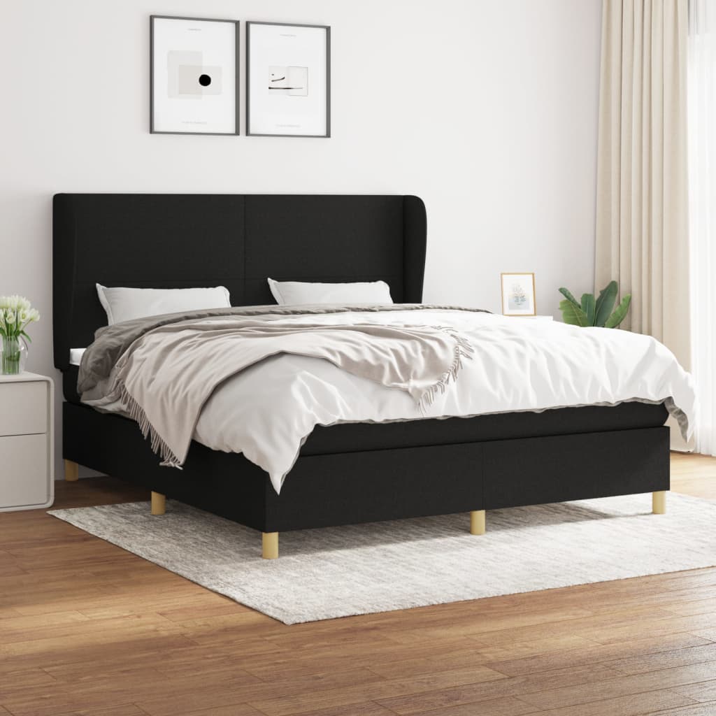 Box Spring Postel S Matrací Černá Textil Černá