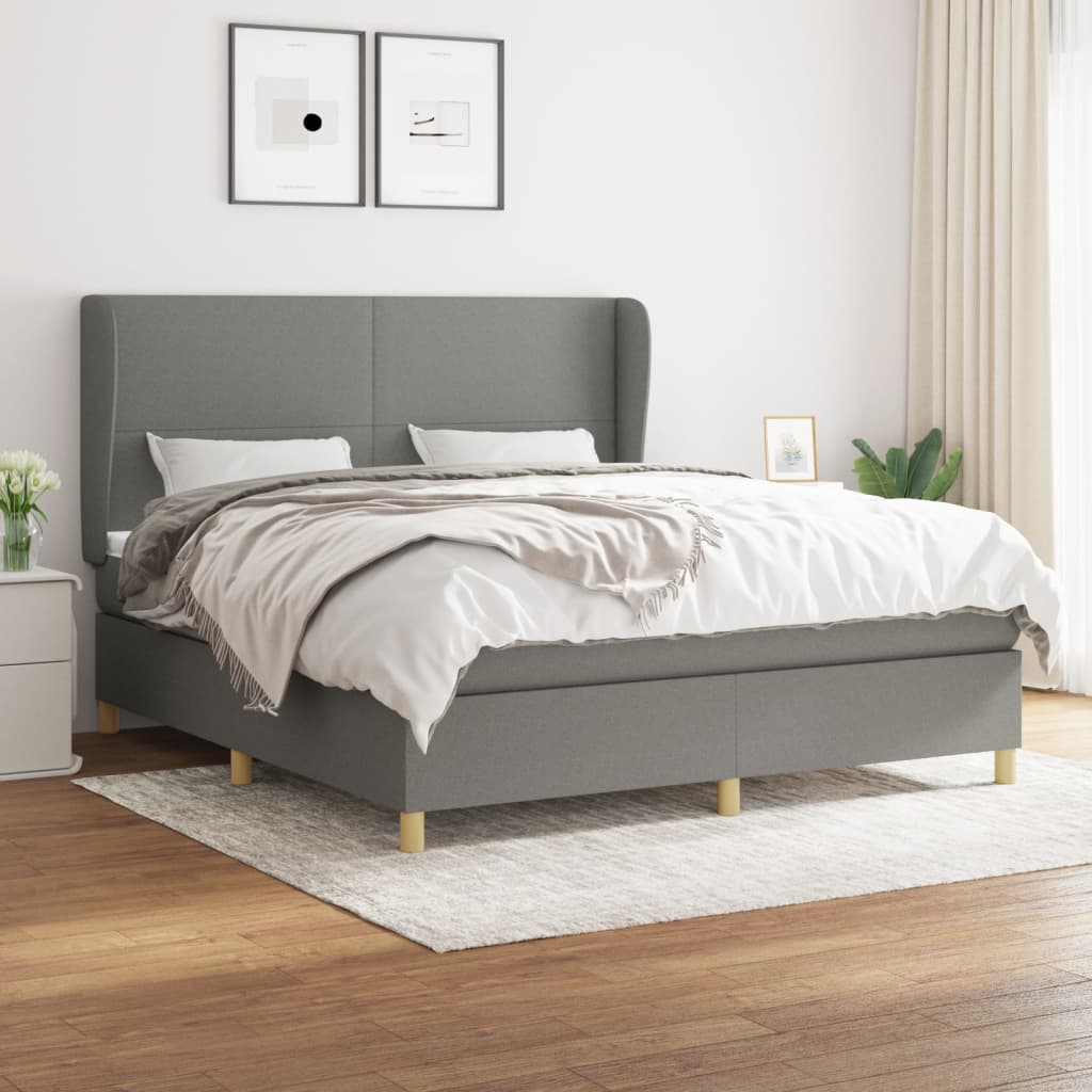 Box Spring Postel S Matrací Textil Tmavě Šedá
