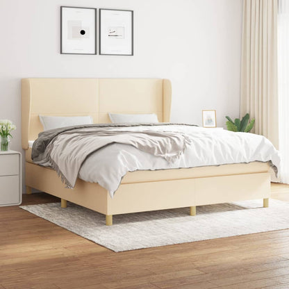 Box Spring Postel S Matrací Textil Krémová