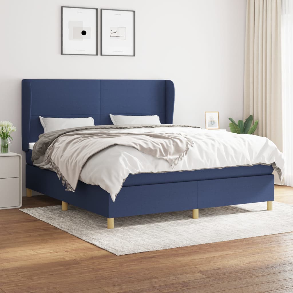 Box Spring Postel S Matrací Textil Modrá