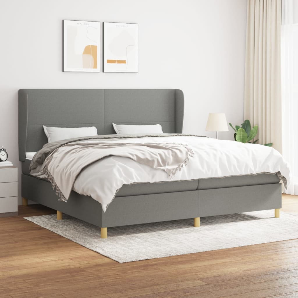 Box Spring Postel S Matrací Textil Tmavě Šedá