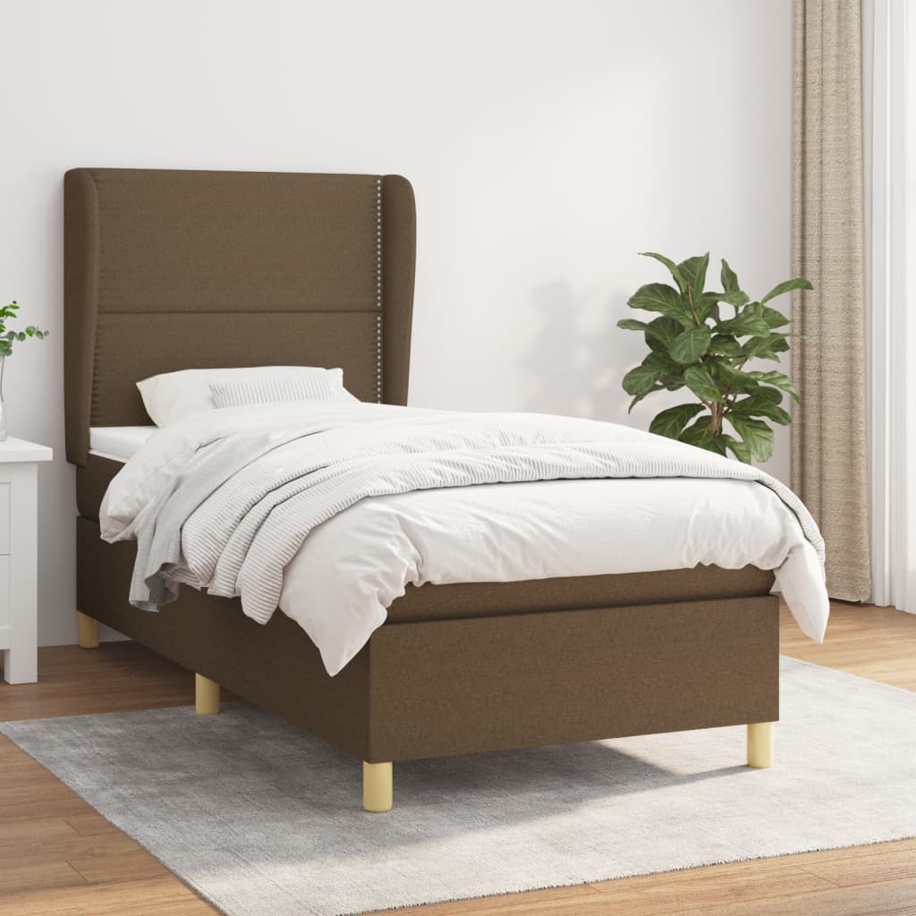 Box Spring Postel S Matrací Tmavě Hnědá 100 X 200 Cm Textil