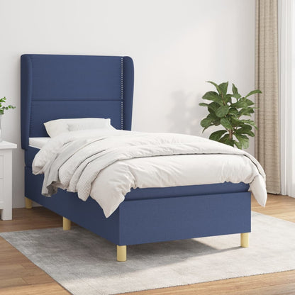 Box Spring Postel S Matrací Textil Modrá