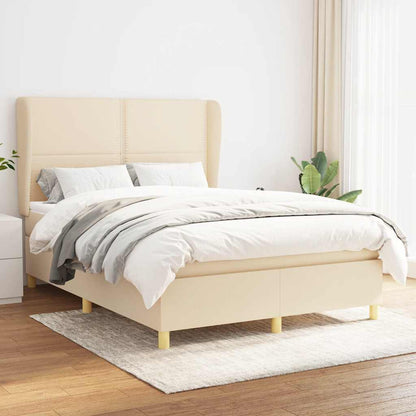 Box Spring Postel S Matrací Textil Krémová