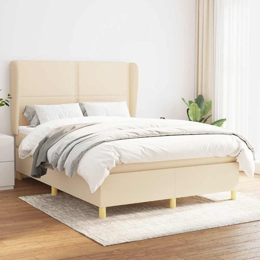 Box Spring Postel S Matrací Textil Krémová