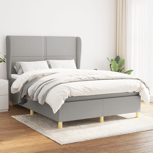 Box Spring Postel S Matrací Textil Světle Šedá