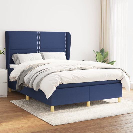 Box Spring Postel S Matrací Textil Modrá