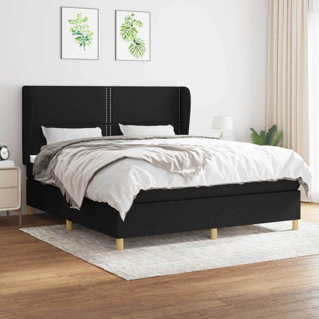 Box Spring Postel S Matrací Černá Textil Černá