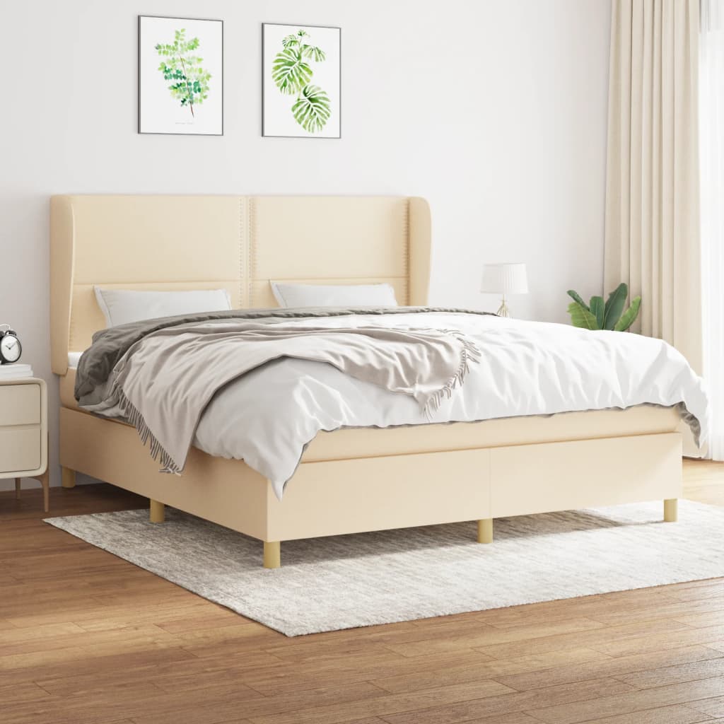 Box Spring Postel S Matrací Textil Krémová