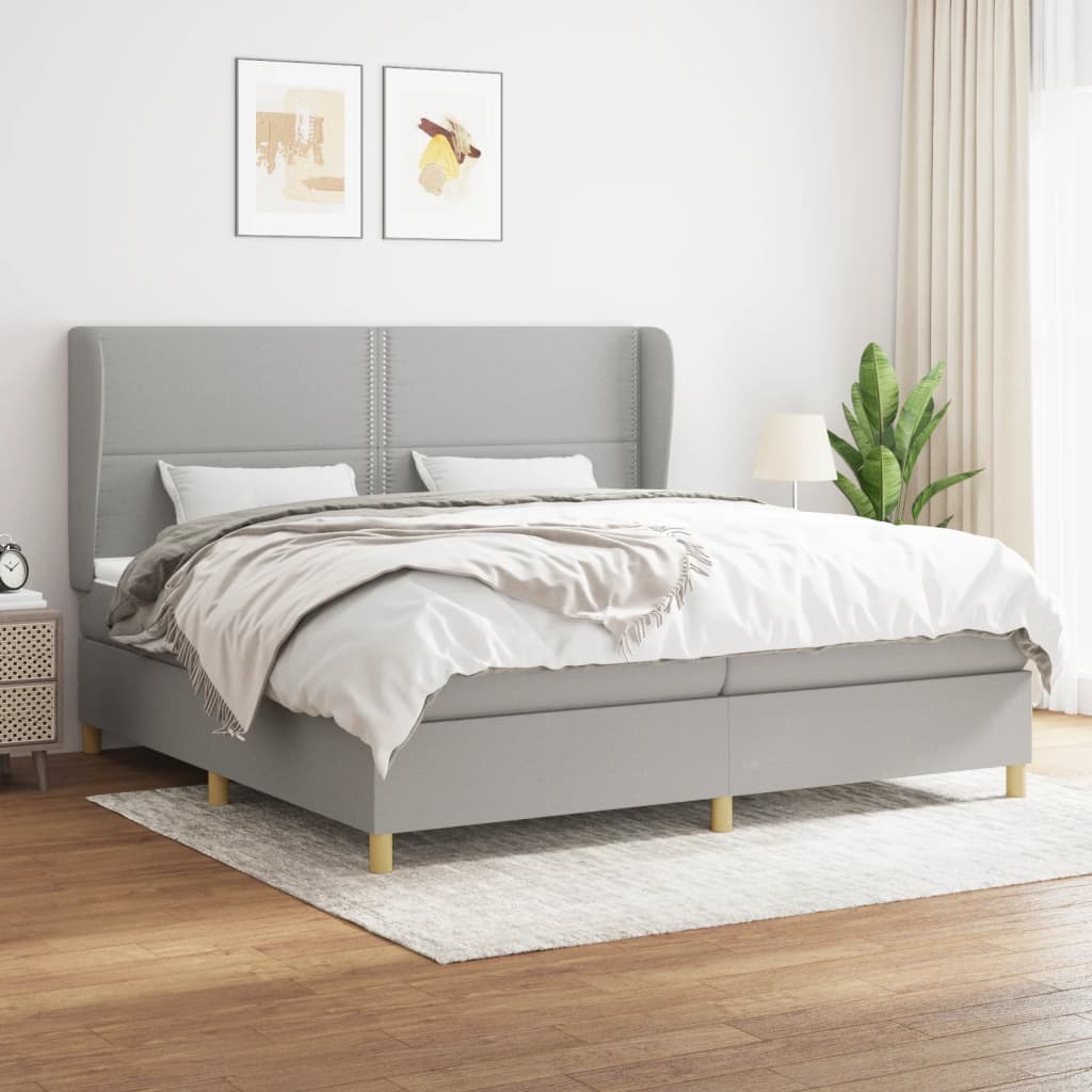 Box Spring Postel S Matrací Textil Světle Šedá