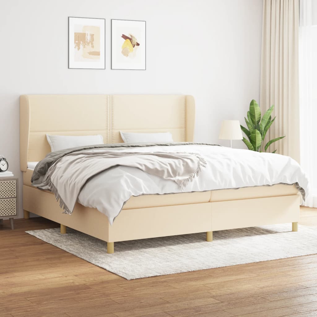 Box Spring Postel S Matrací Textil Krémová