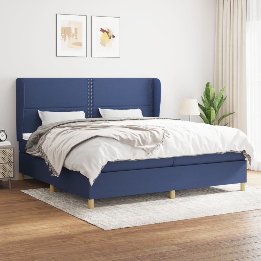 Box Spring Postel S Matrací Textil Modrá