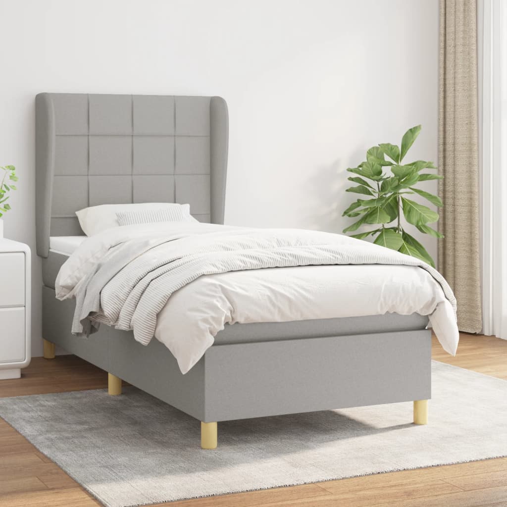 Box Spring Postel S Matrací Textil Světle Šedá