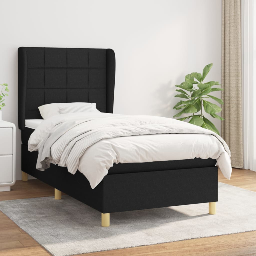 Box Spring Postel S Matrací Černá Textil Černá