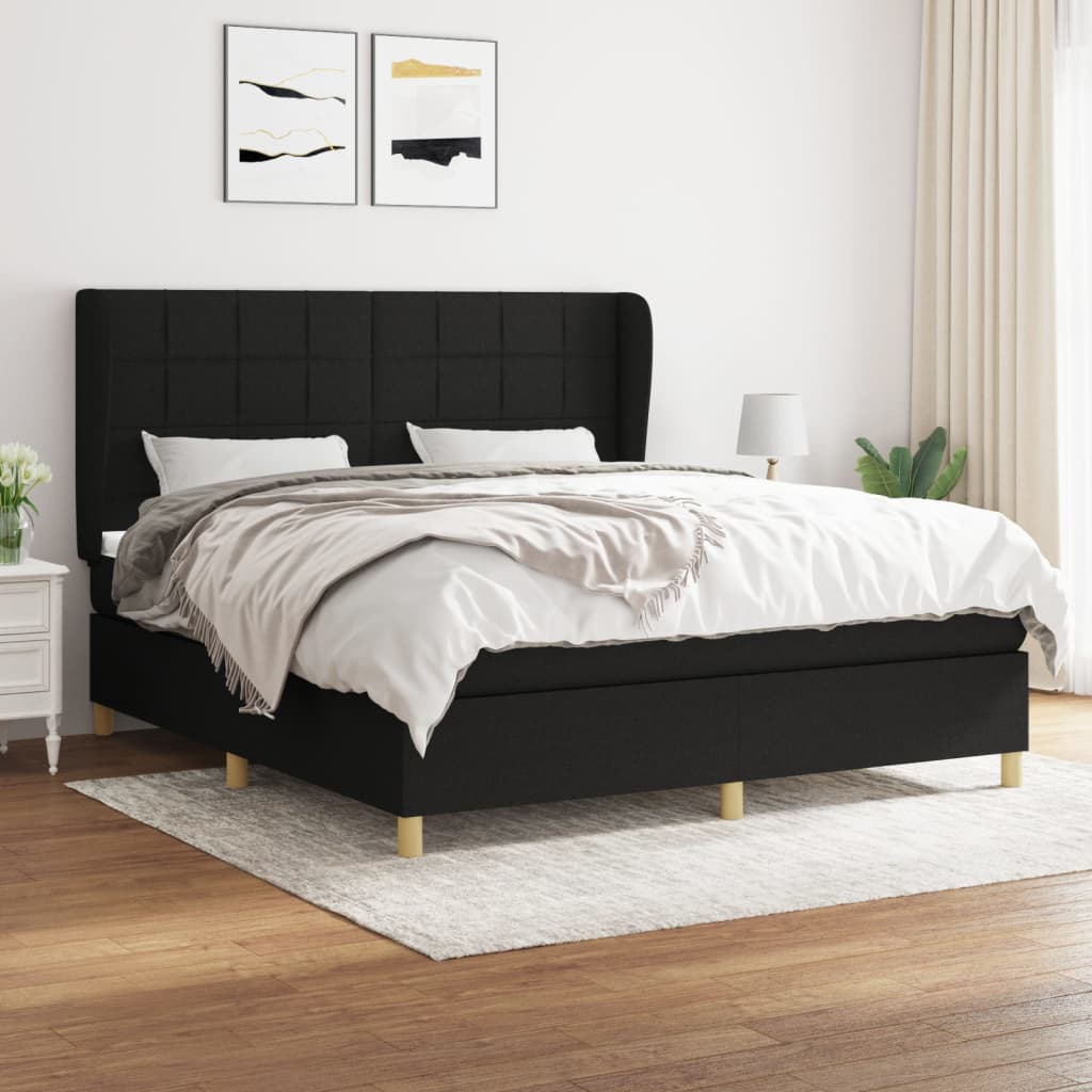 Box Spring Postel S Matrací Černá Textil Černá
