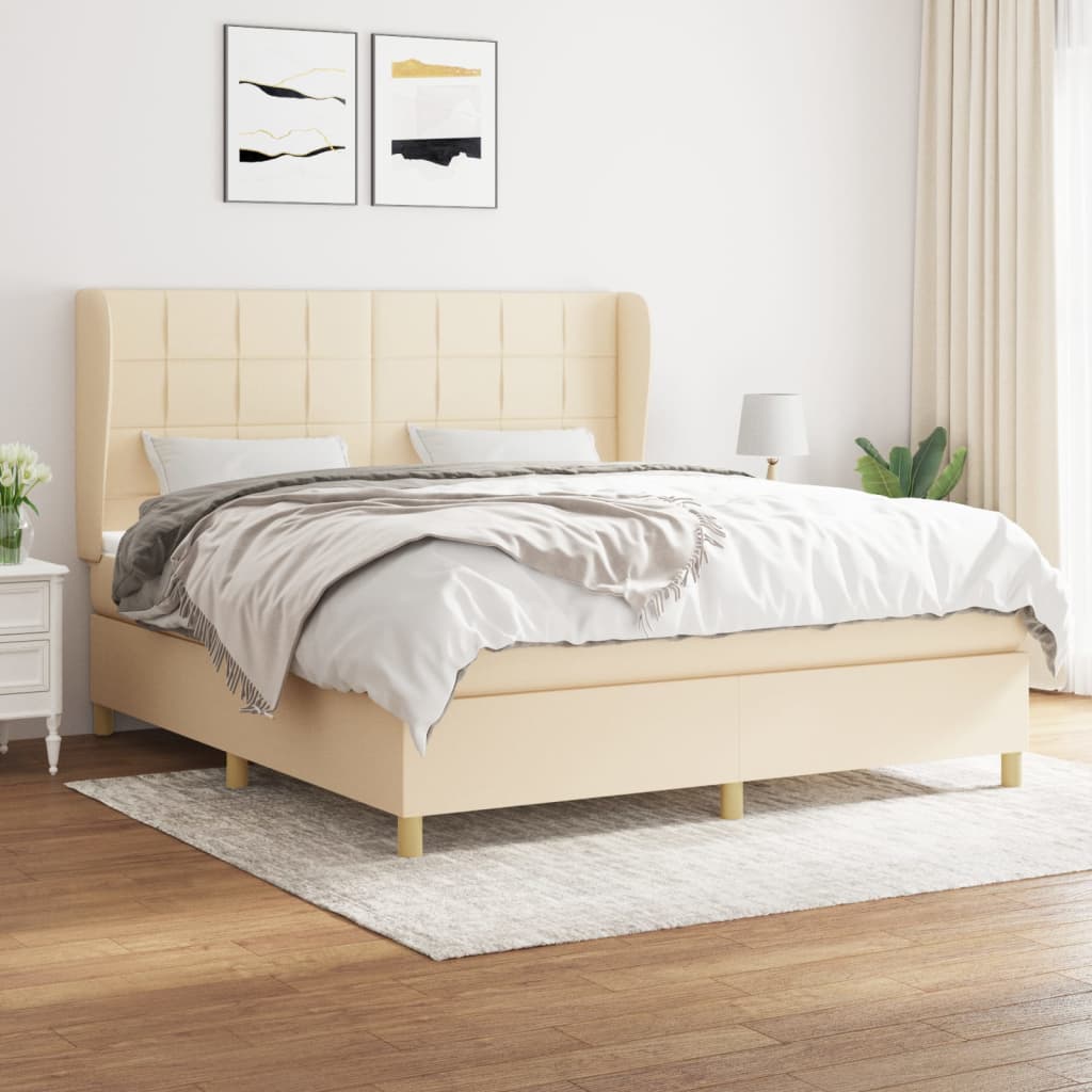 Box Spring Postel S Matrací Textil Krémová