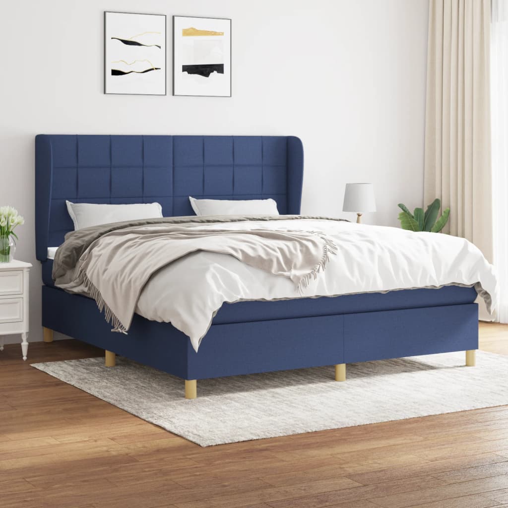 Box Spring Postel S Matrací Textil Modrá