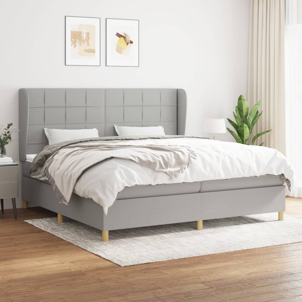 Box Spring Postel S Matrací Textil Světle Šedá